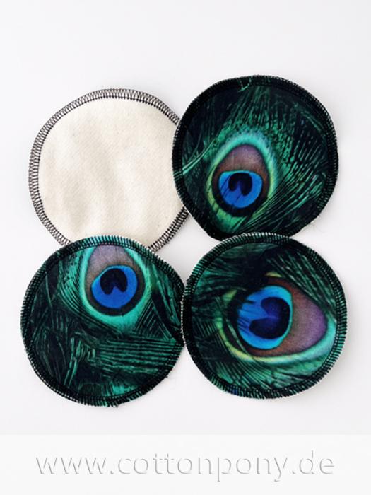 4er-Set Abschminkpads/Stilleinlagen: Pfauenfedern