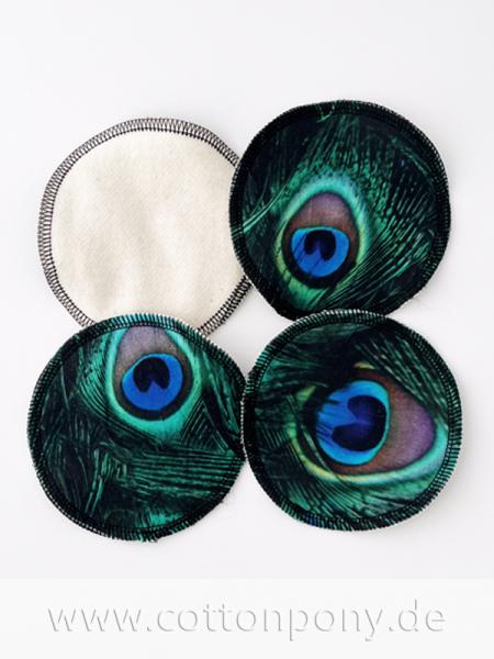 4er-Set Abschminkpads/Stilleinlagen: Pfauenfedern